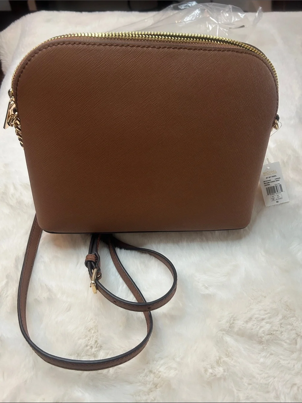 Michael Kors Cognac Saffiano Leather Jetset Crossbody Bag
